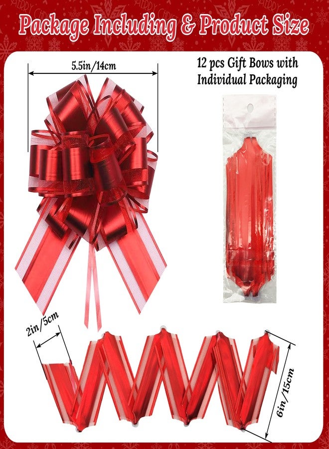 NEWMIAO 12Pcs Red Gift Wrapping Bows for Presents, Large Gift Wrap Ribbon Pull Bows for Baskets, Christmas Tree, Gift Ribbon Bows for Christmas Valentine's Day, Wedding Decoration Accessories (Red) - Image 2